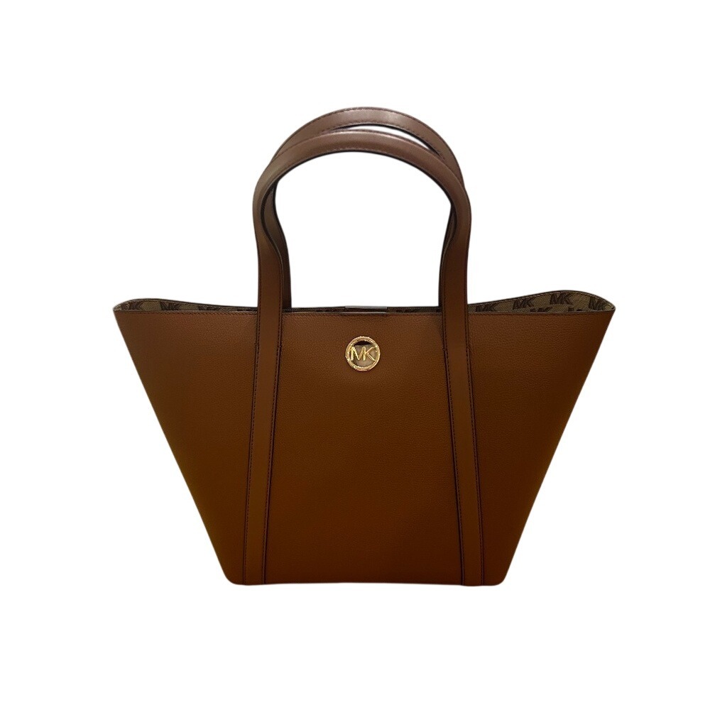 Michael Kors Tote Bag Brown Leather Gold MK Logo Reversible - Picture 6 of 6